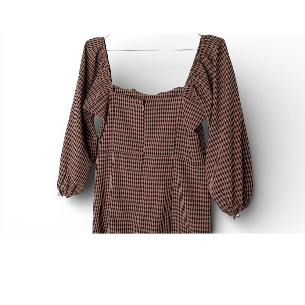 Capulet Brown Black Gingham Puff Sleeve Square Neck Puff Sleeve Dress Size M - Picture 5 of 14